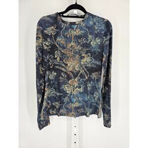 Gary Graham 422 Bleached Floral Top Womens SZ L Long Sleeve Cotton Stretch